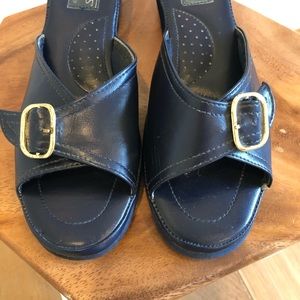 Walkables Navy Blue Slides with Gold Color Buckle - Size 6